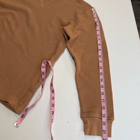 Pacsun Distressed Waffle Knit Shirt Long Sleeve T-Shirt Camel Men’s Size Small - Picture 6 of 9